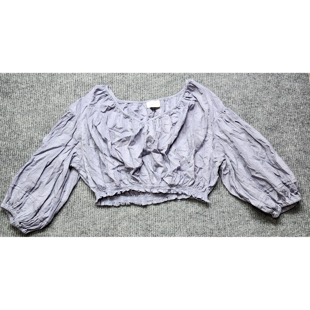 Universal Thread Lavender Floral Jacquard Balloon Sleeve Crop Top Blouse 1X